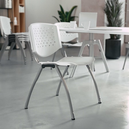 Flash Furniture HERCULES Series 880 lb. Capacity White Plastic Stack Chair with Titanium Gray Powder Coated Frame, PK5 5-RUT-F01A-WH-GG